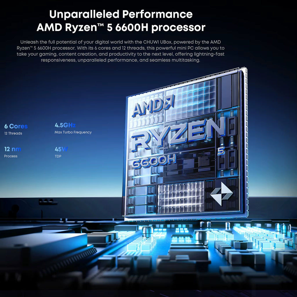 CHUWI Ubox Mini PC Ryzen 6600H Processor  CPU 16GB RAM 512GB SSD Windows 11 Desktop Computer PC 4K Decording WIFI 6 PC